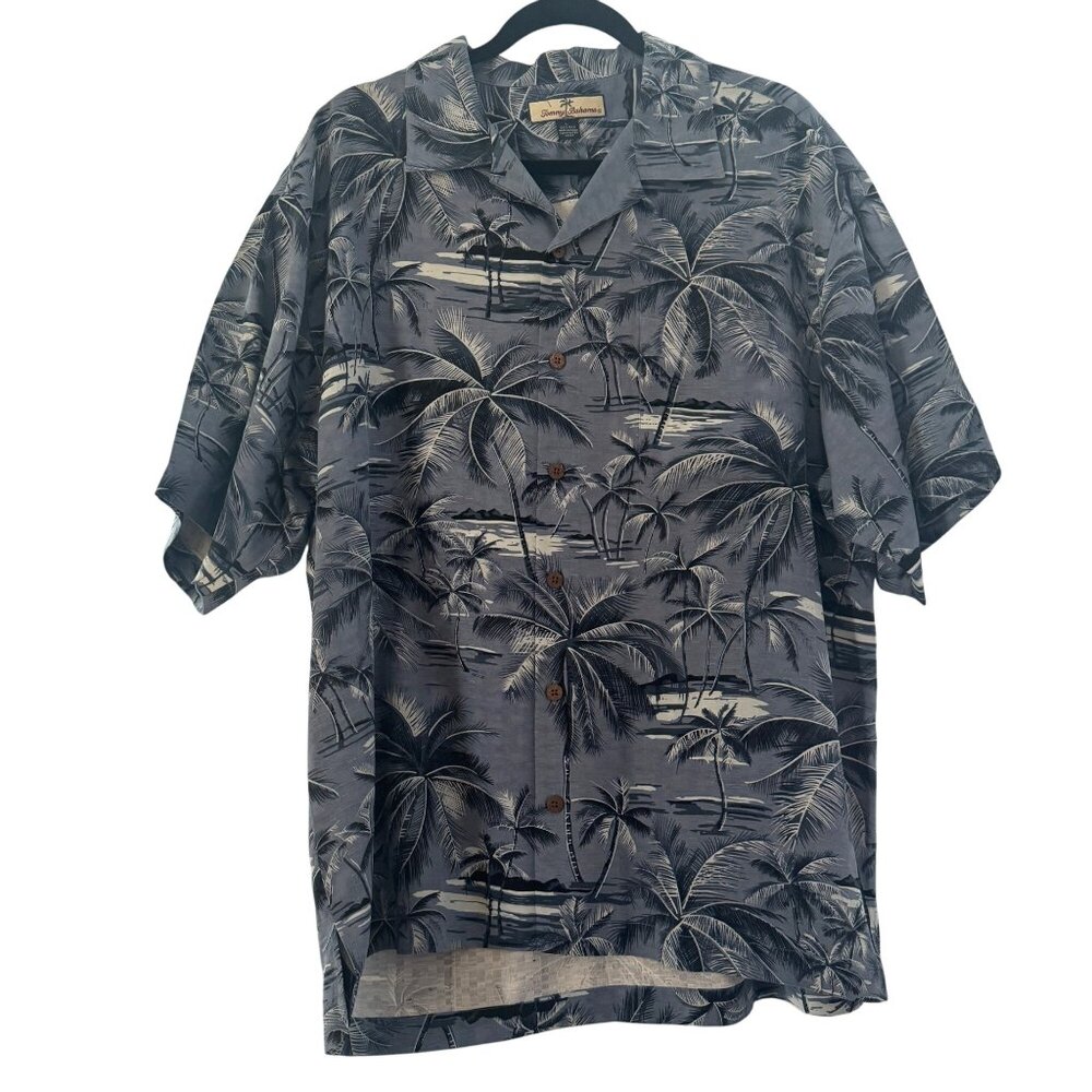 Tommy Bahama Men's Blue Palm Tree 100% Silk Button Down SS Shirt, Size L